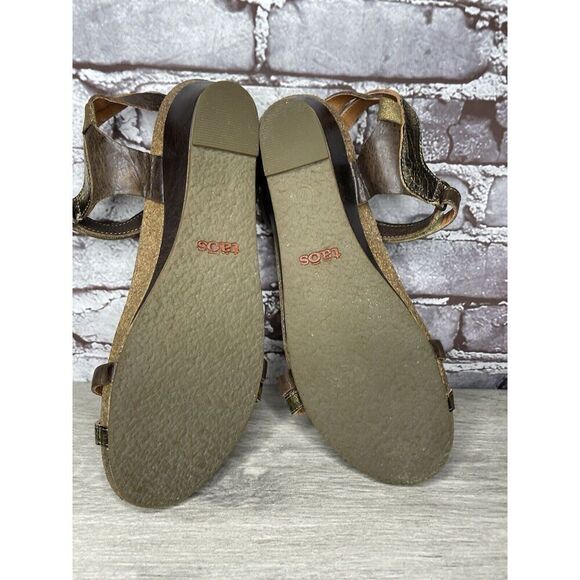 Taos Gold Brown Leather Ankle Strap Cork Wedge Sandals Women Sz 42EU/11M US - Picture 16 of 16
